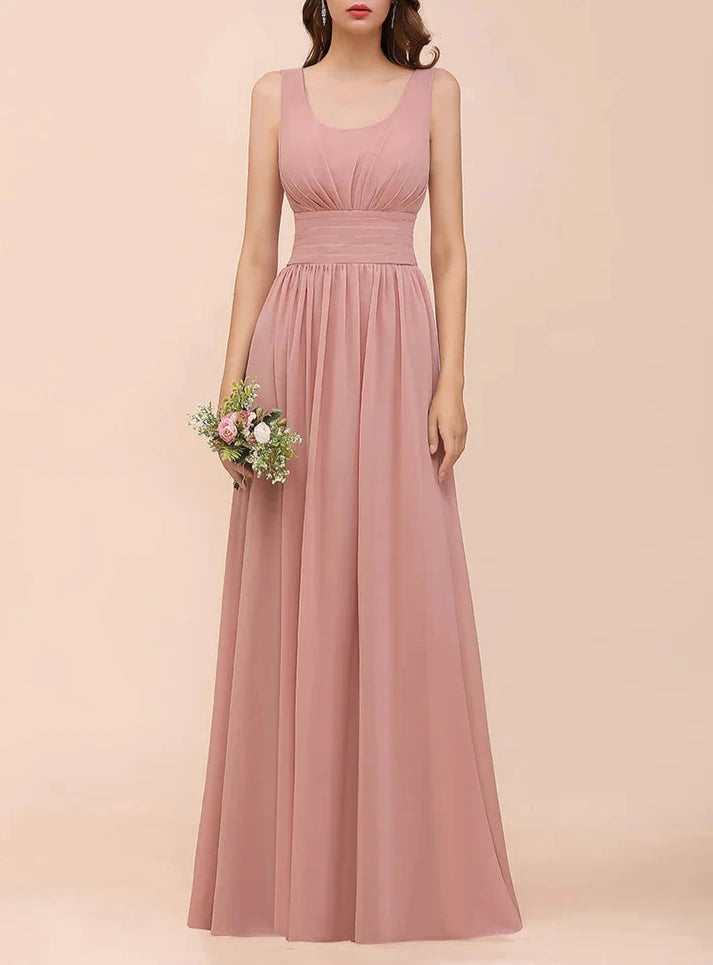 A-Line Square Straps Sleeveless Ruffle Bridesmaid Dresses Wedding Guest Dresses