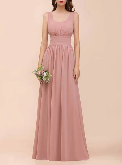 A-Line Square Straps Sleeveless Ruffle Bridesmaid Dresses Wedding Guest Dresses