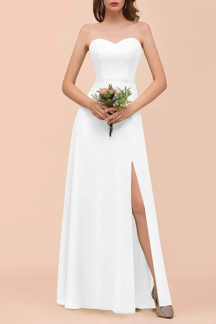 A-Line Sweetheart Strapless Sleeveless Front Slit Wedding Guest Dresses Bridesmaid Dresses