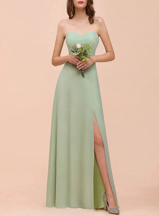 A-Line Sweetheart Strapless Sleeveless Front Slit Wedding Guest Dresses Bridesmaid Dresses