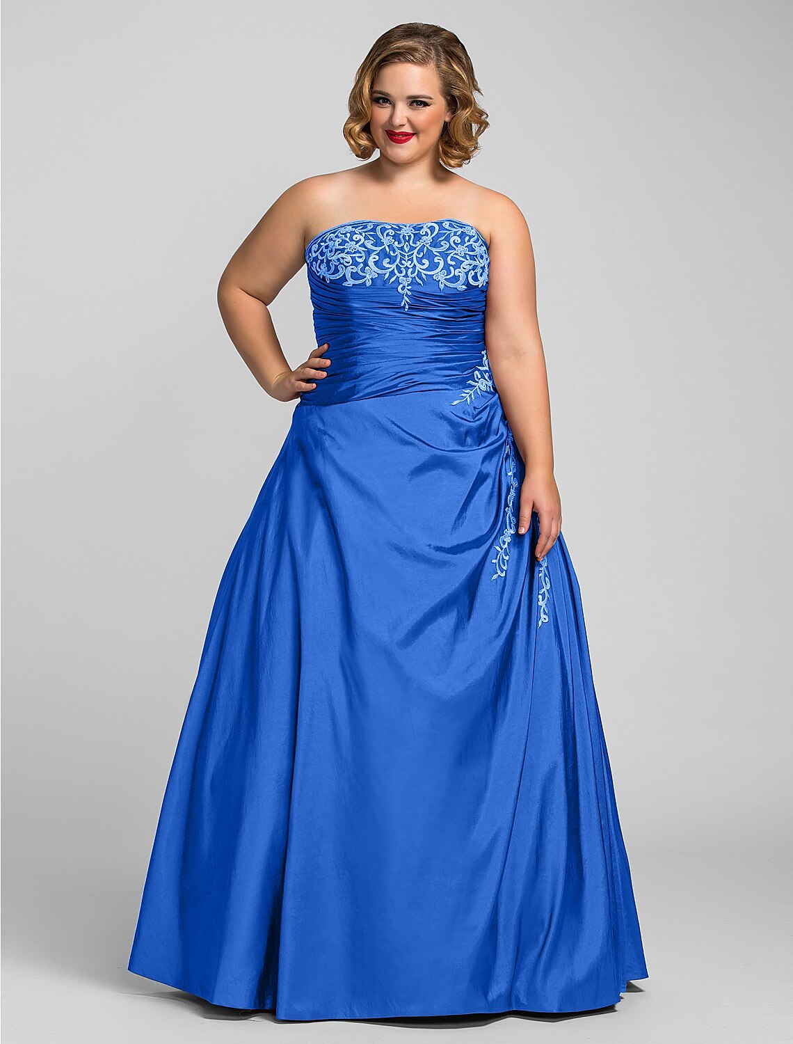 Ball Gown Plus Size Prom Formal Evening Dress Strapless Sleeveless Floor Length Taffeta with Beading Appliques