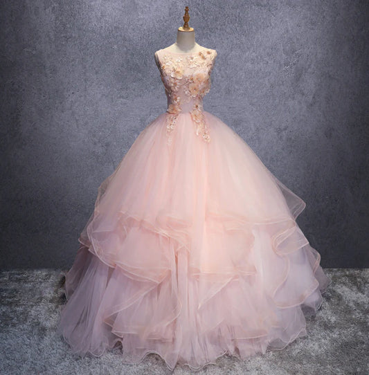 Ball-Gown Organza Floor-Length Prom Dress with Appliqued