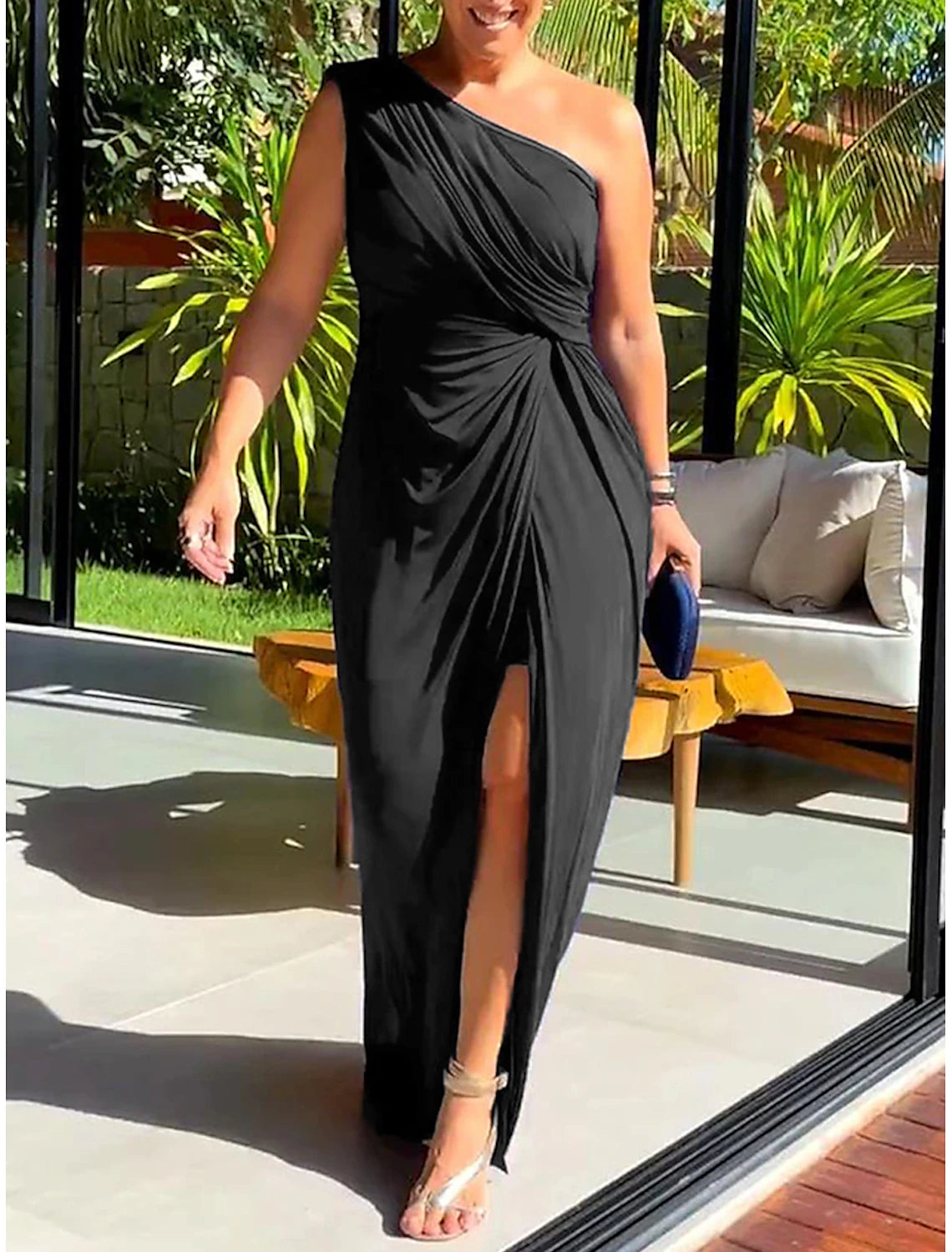 Black Dress Prom Dress Party Dress Split One Shoulder Sleeveless Black Wine Spring Winter