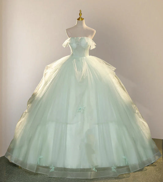 Elegant 3D Flowery Lace Sage Green Tulle Fairy Ball Gown Quinceanera Dresses