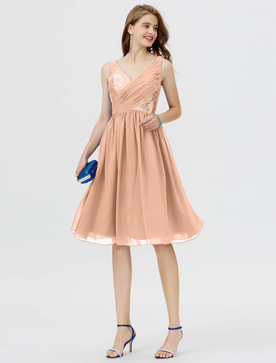 A-Line Cute Dress Cocktail Party Formal Evening Short / Mini Sleeveless V Neck Chiffon with Sequin Side Draping