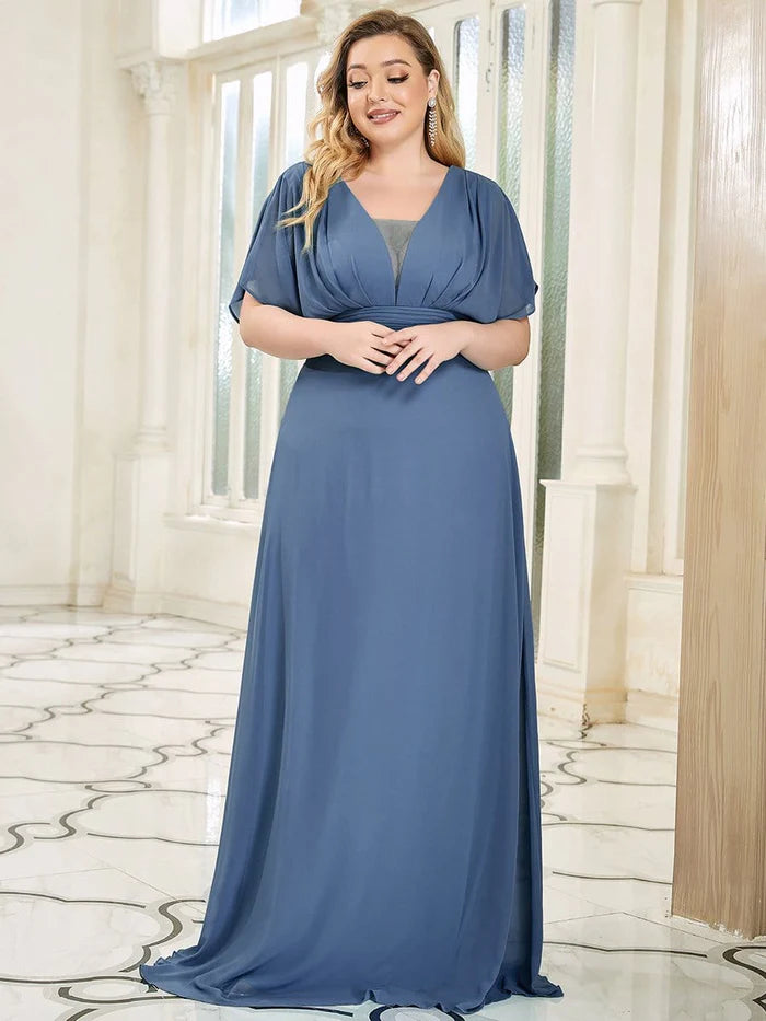 Plus Size Empire Waist Chiffon Formal Maxi Evening Dress Mother of the Bride Dresses