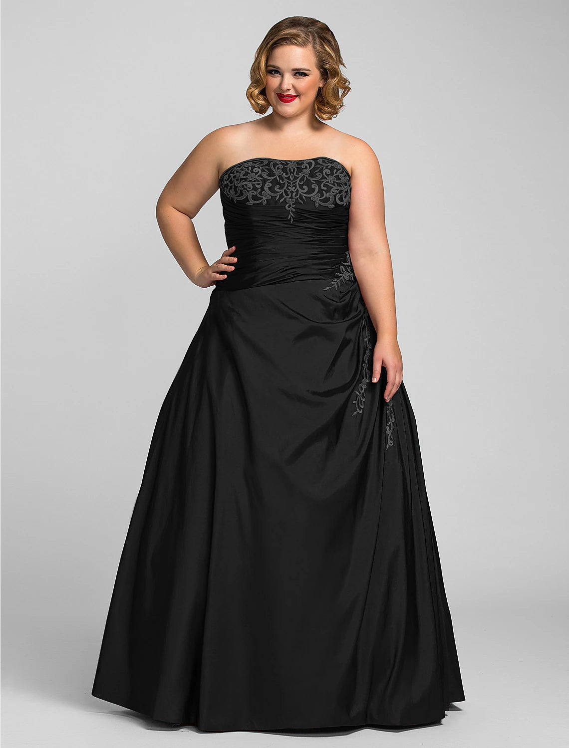 Ball Gown Plus Size Prom Formal Evening Dress Strapless Sleeveless Floor Length Taffeta with Beading Appliques