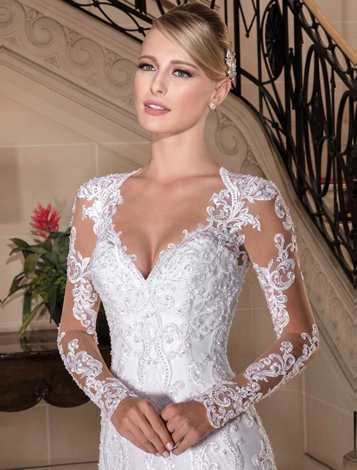 Engagement Formal Fall Wedding Dresses Mermaid / Trumpet Sweetheart Long Sleeve Court Train Lace Bridal Gowns With Beading