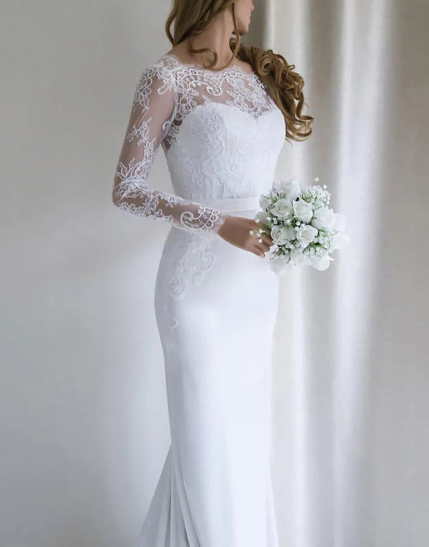 Long Sleeves Open Back Long Bridal Dress Wedding Dress