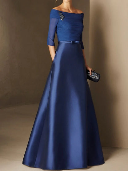 A-Line Off-the-Shoulder Mother of the Bride Dresses with Belt Applique