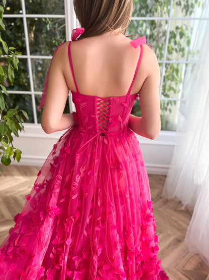 Fuchsia Elegance Lace Prom Dress Women Gown RomanceTulle With Slit