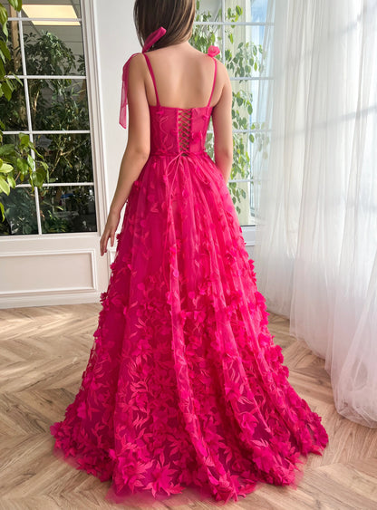 Fuchsia Elegance Lace Prom Dress Women Gown RomanceTulle With Slit