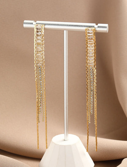 Zircon Drop Earrings Fine Jewelry Tassel Fringe Precious Stylish Trendy Earrings Jewelry