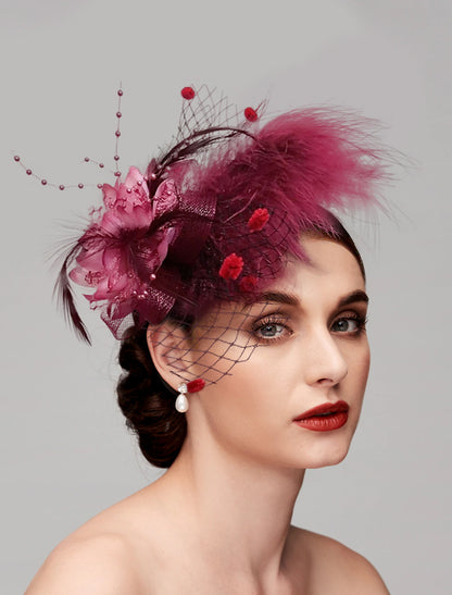 Feather / Net Fascinators / Headwear with Floral 1PC Fall Wedding / Special Occasion / Ladies Day