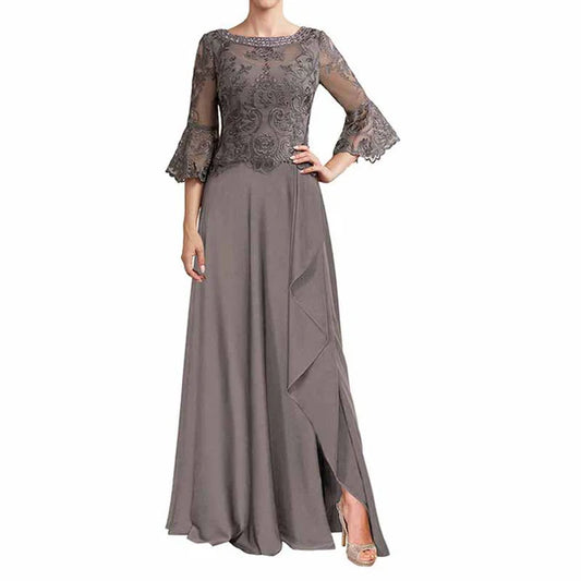 Chiffon Lace Mother of the Bride Prom Dress Half Sleeves