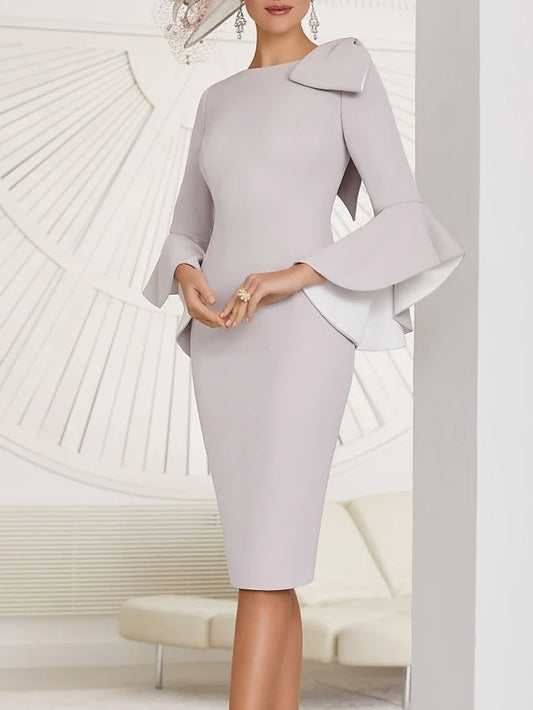 Sheath/Column Jewel Neck Pagoda Sleeve Knee-Length Mother of the Bride Dresses