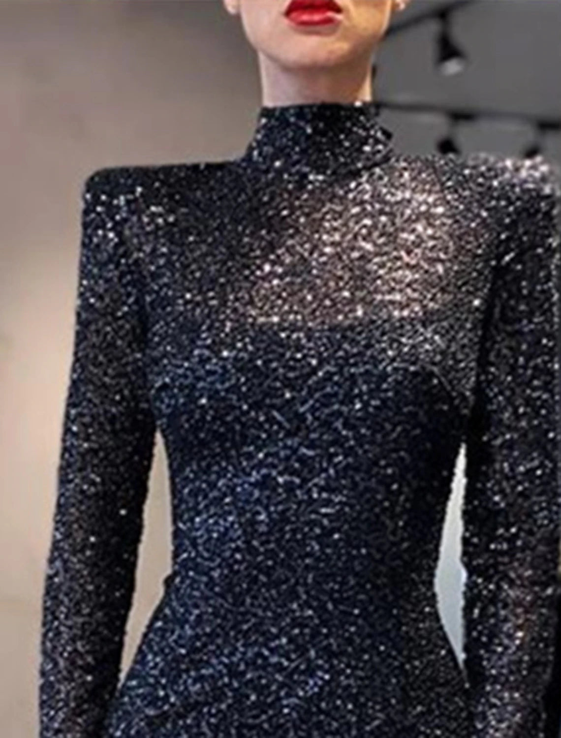 Mermaid / Trumpet Evening Gown Elegant Dress Formal Cocktail Party Floor Length Long Sleeve High Neck Sequined with Sequin