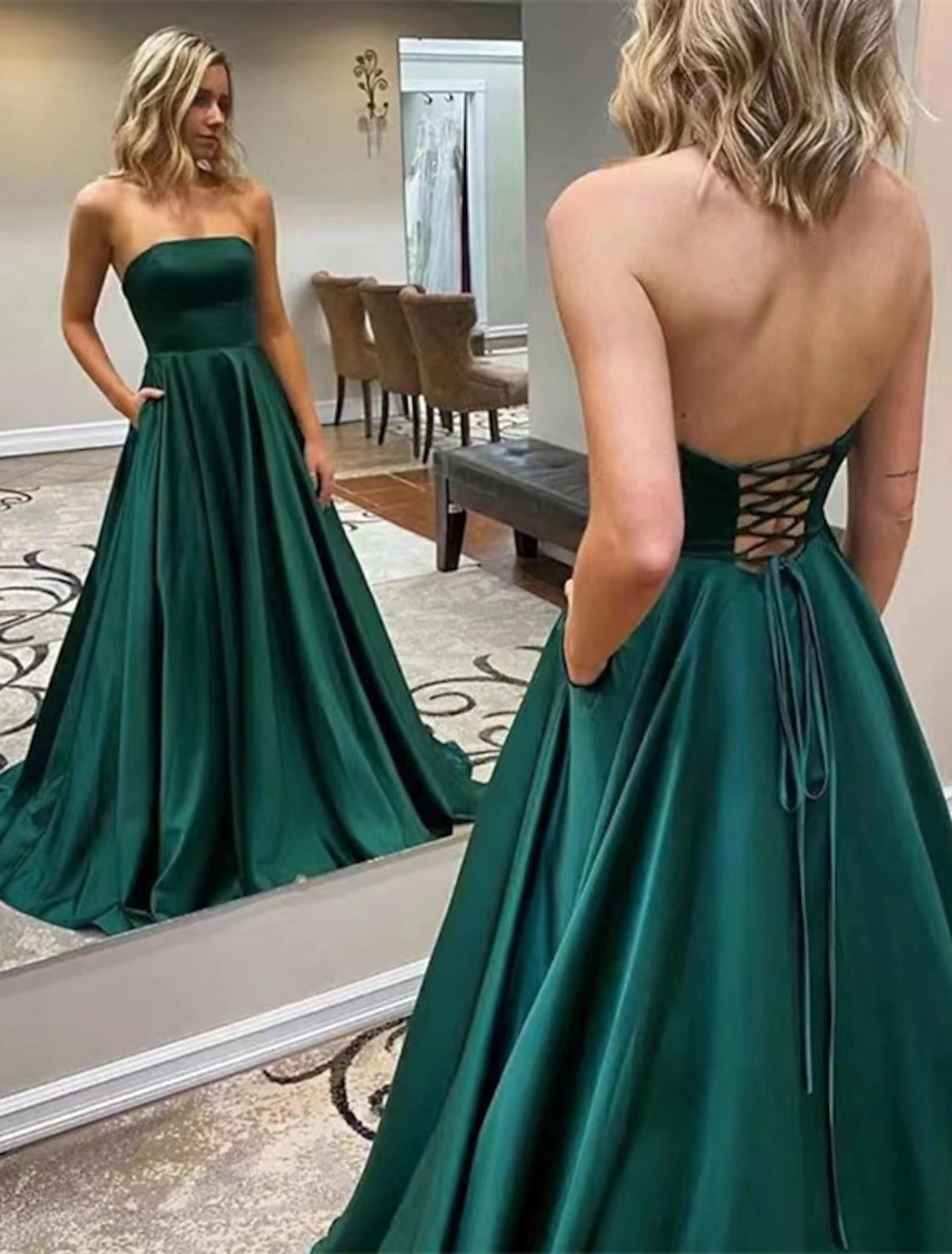 A-Line Prom Dresses Maxi Dress Formal Wedding Guest Floor Length Sleeveless Strapless Jersey Backless with Slit