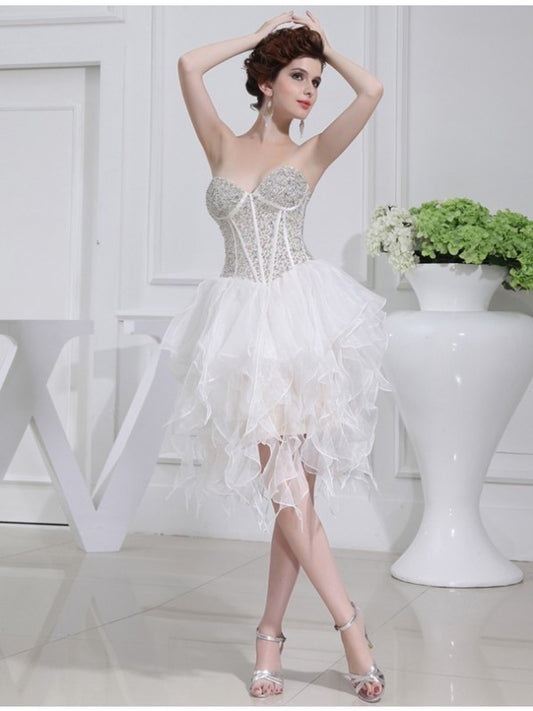 A-Line/Princess Beading Sweetheart Sleeveless Short Organza Cocktail Dresses