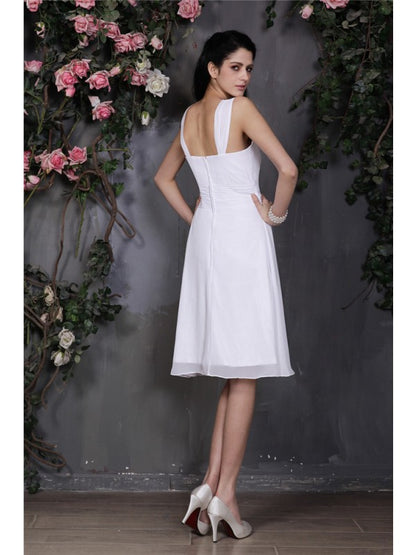 Sheath/Column Straps Sleeveless Pleats Short Chiffon Bridesmaid Dresses