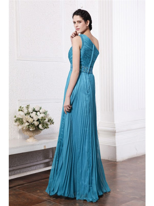 Sheath/Column One-Shoulder Sleeveless Beading Pleats Long Chiffon Bridesmaid Dresses