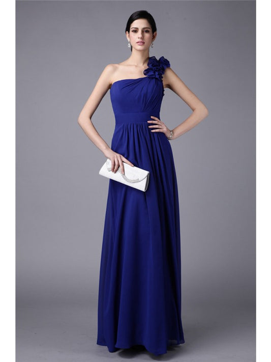 Sheath/Column One-Shoulder Sleeveless Pleats Long Chiffon Bridesmaid Dresses