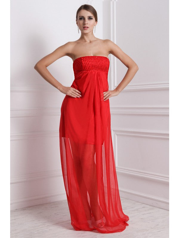 A-Line/Princess Strapless Sleeveless Beading Long Chiffon Bridesmaid Dresses