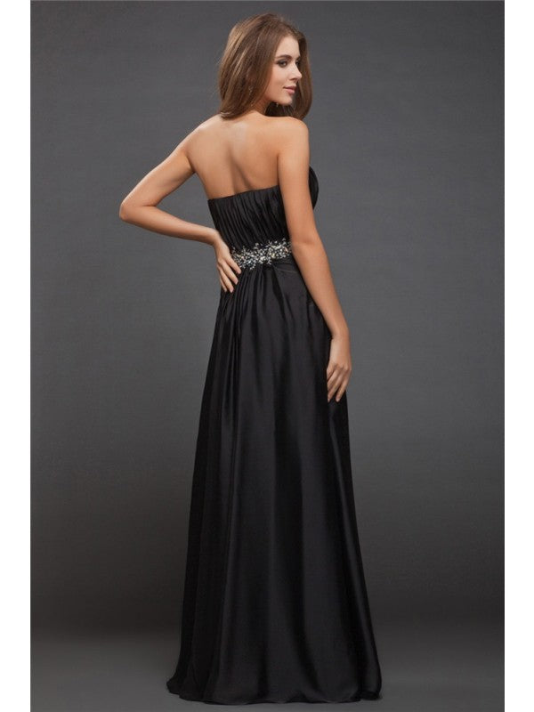 Sheath/Column Sweetheart Sleeveless Beading Long Charmeuse Bridesmaid Dresses