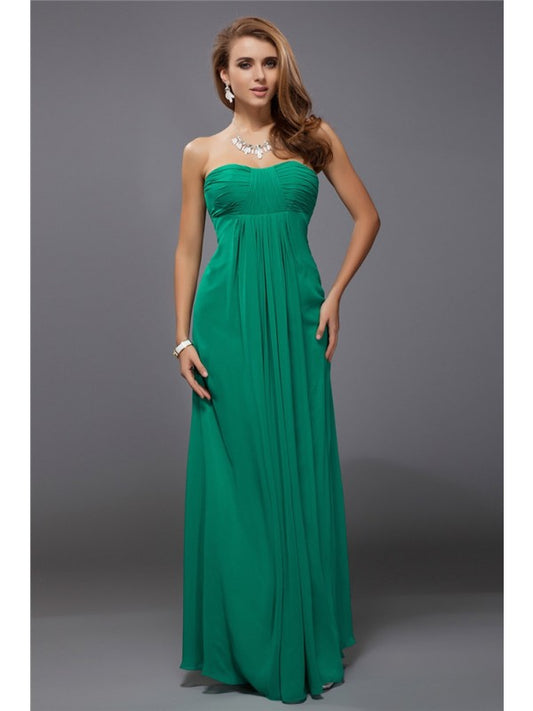 Sheath/Column Strapless Sleeveless Ruffles Long Chiffon Bridesmaid Dresses