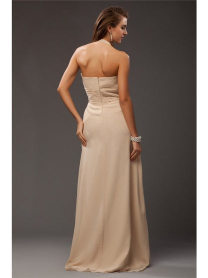 Sheath/Column Halter Sleeveless Ruffles Long Chiffon Bridesmaid Dresses