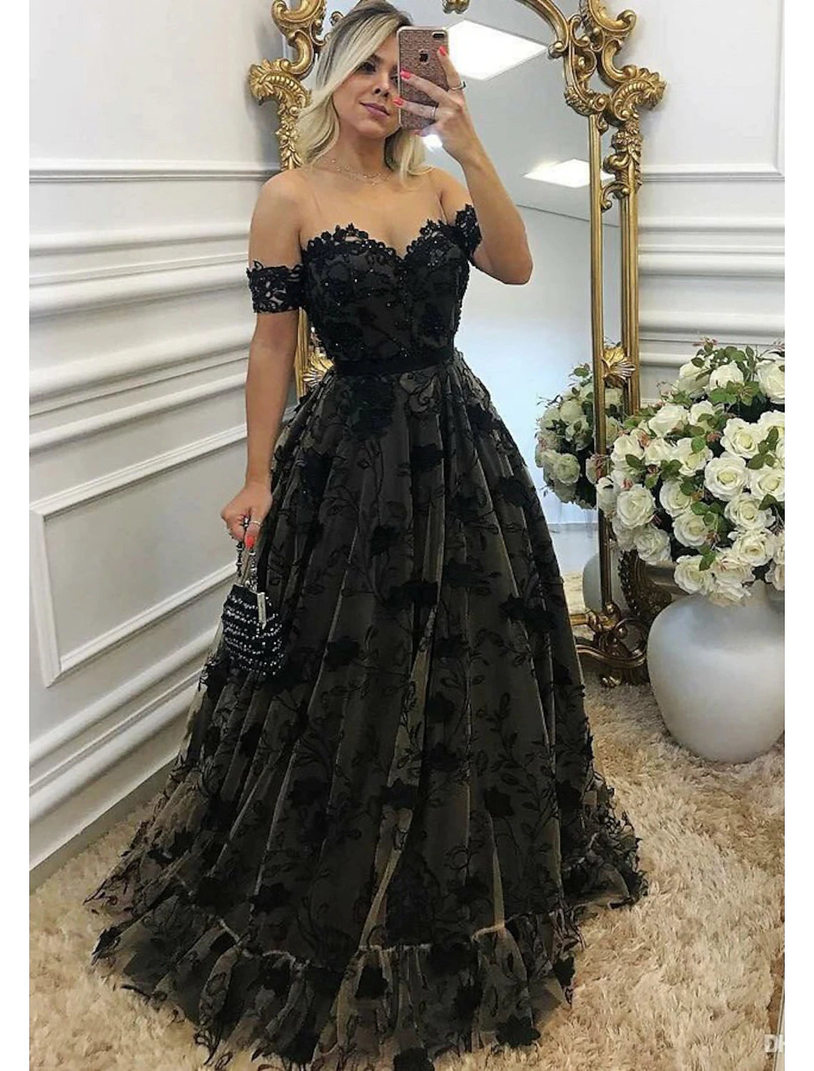 Ball Gown A-Line Prom Dresses Color Block Dress Formal Prom Floor Length Sleeveless Sweetheart Wednesday Addams Family Lace Backless with Beading Appliques