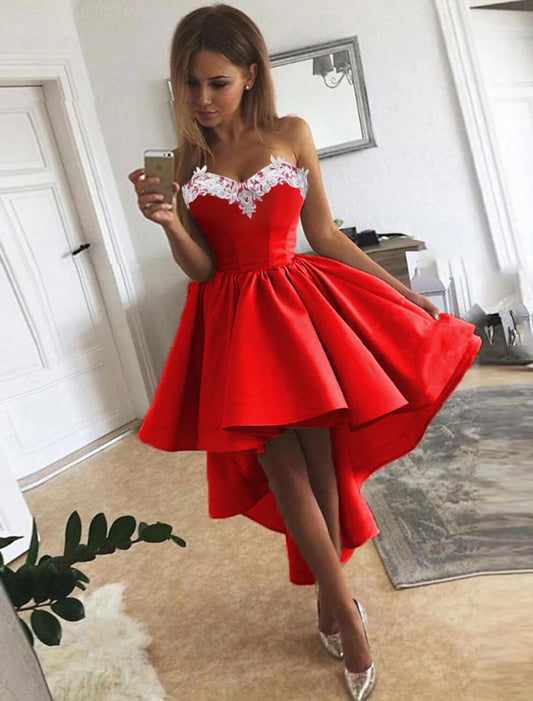 A-Line Cocktail Dresses Minimalist Dress Homecoming Graduation Asymmetrical Sleeveless Strapless Satin with Appliques