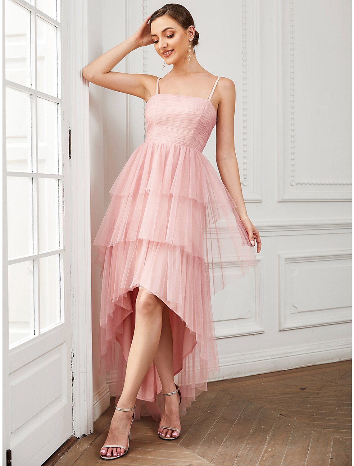 A-Line Party Dresses Vintage Dress Prom Birthday Knee Length Sleeveless Spaghetti Strap Tulle with Ruched