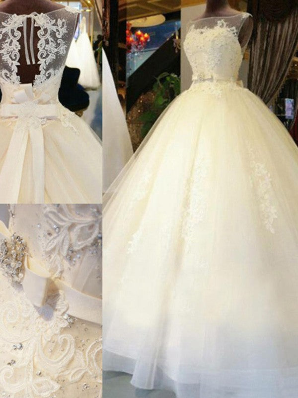 Ball Gown Sleeveless Off-the-Shoulder Sweep/Brush Train Sash/Ribbon/Belt Beading Applique Lace Wedding Dresses