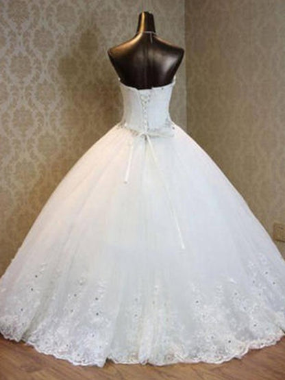 Ball Gown Tulle Beading Sweetheart Sleeveless Floor-Length Wedding Dresses