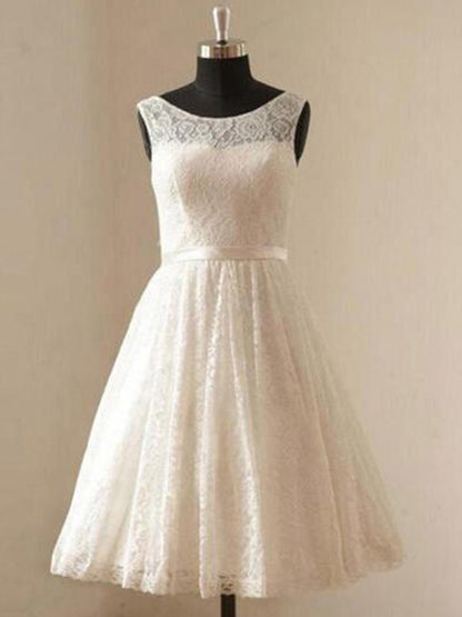 A-Line/Princess Scoop Lace Sleeveless Sash/Ribbon/Belt Knee-Length Wedding Dresses