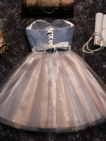 A-Line/Princess Sleeveless Sweetheart Tulle Beading Short/Mini Dresses