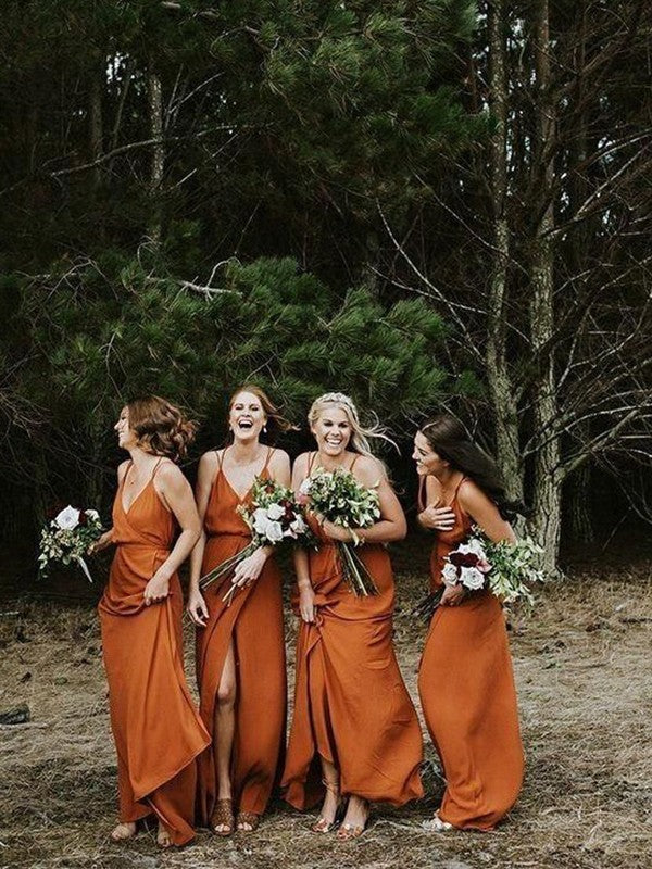 A-Line/Princess V-neck Silk Like Satin Sleeveless Ruffles Floor-Length Bridesmaid Dresses