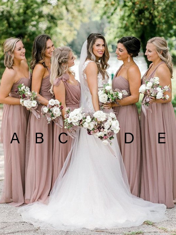 A-Line/Princess Tulle Ruffles Straps Sleeveless Floor-Length Bridesmaid Dresses