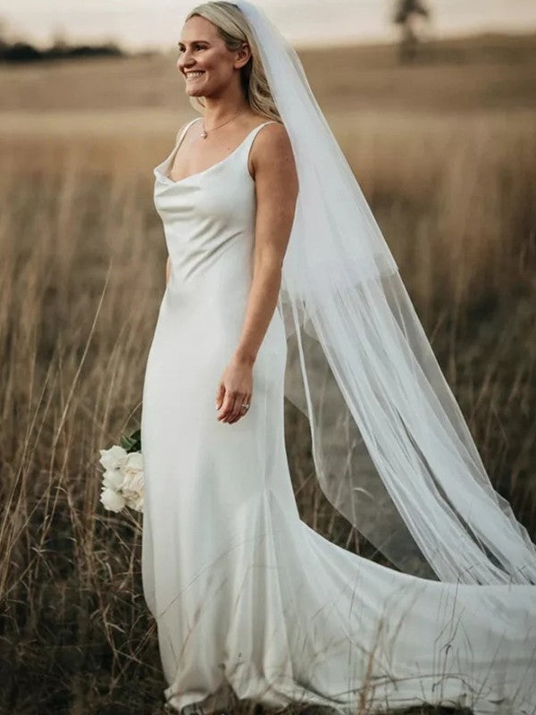 Sheath/Column Elastic Woven Satin Straps Sleeveless Court Train Wedding Dresses