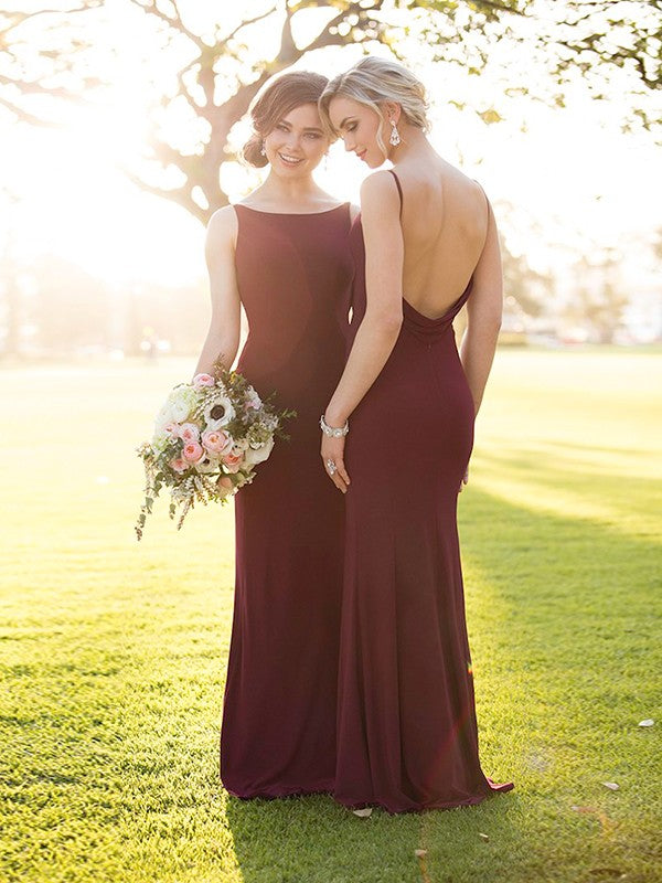 Sheath/Column Chiffon Ruched Scoop Sleeveless Floor-Length Bridesmaid Dresses