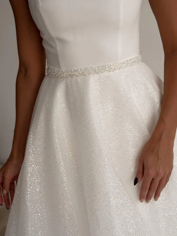 A-Line/Princess Sash/Ribbon/Belt Square Sleeveless Chapel Train Wedding Dresses