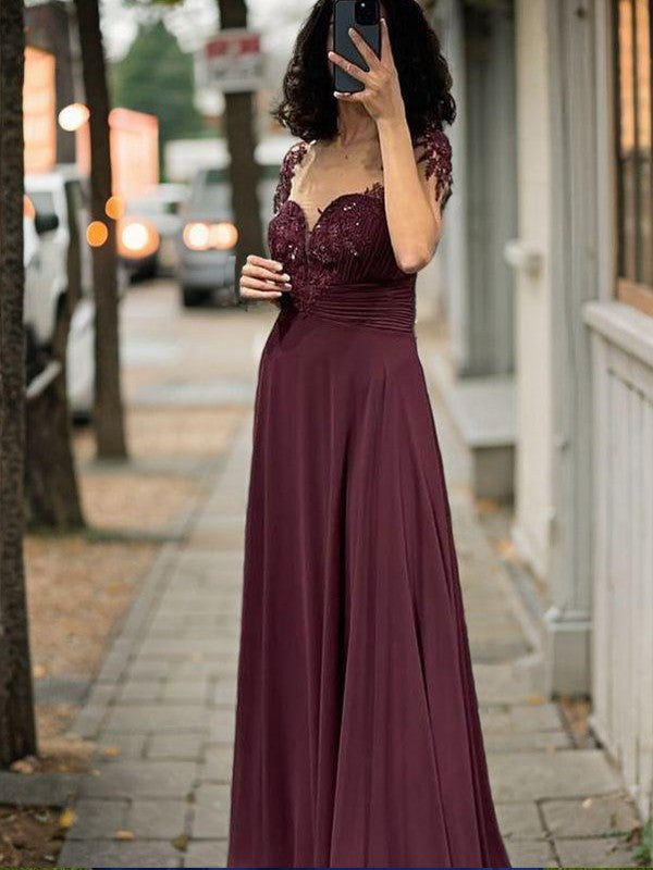 A-Line/Princess Chiffon Applique Sweetheart Short Sleeves Floor-Length Mother of the Bride Dresses