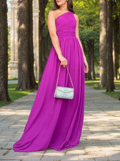 A-Line/Princess Chiffon Ruched One-Shoulder Sleeveless Floor-Length Mother of the Bride Dresses