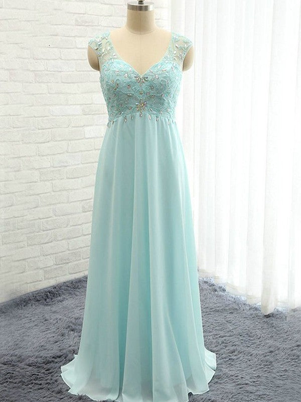 A-Line/Princess Sleeveless Sweetheart Floor-Length Beading Chiffon Bridesmaid Dresses