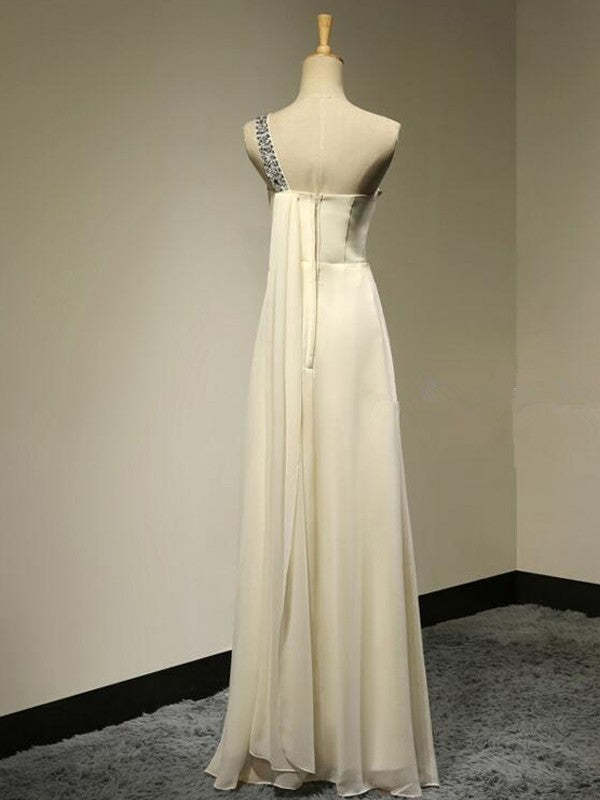 A-Line/Princess One-Shoulder Sleeveless Floor-Length Beading Chiffon Bridesmaid Dresses