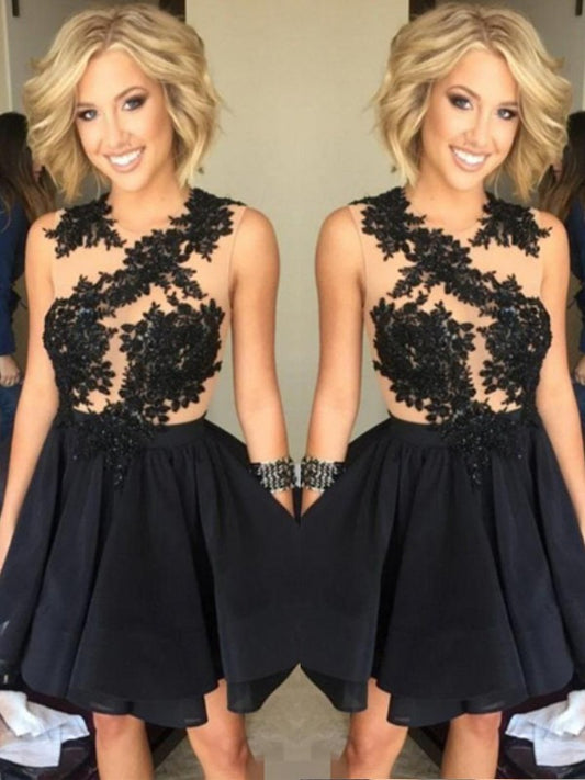 A-Line/Princess Sleeveless Scoop Lace Chiffon Short/Mini Dresses