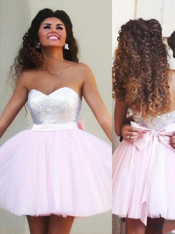 A-Line/Princess Sleeveless Sweetheart Beading Tulle Short/Mini Dresses