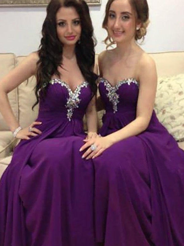 A-Line/Princess Sleeveless Beading Sweetheart Chiffon Floor-Length Bridesmaid Dresses