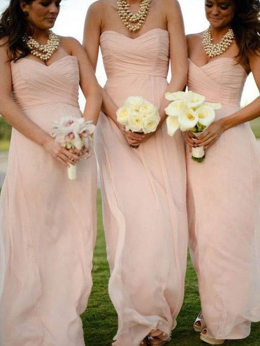 A-Line/Princess Sweetheart Sleeveless Floor-Length Chiffon Bridesmaid Dresses